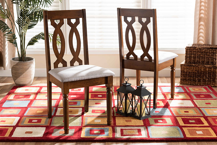 Cherese Modern and Contemporary Grey Fabric Upholstered and Walnut Brown Finished Wood 2-Piece Dining Chair Set