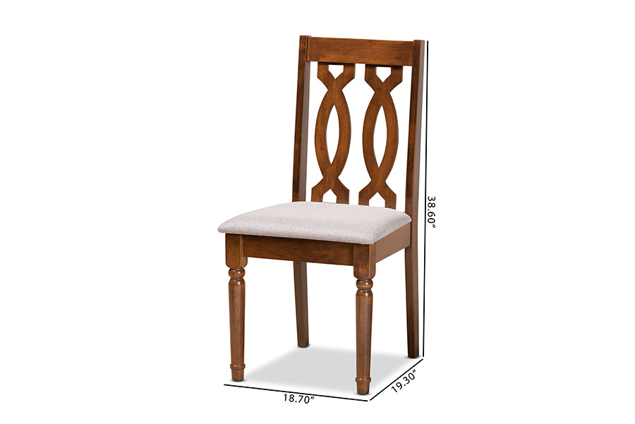Cherese Modern and Contemporary Grey Fabric Upholstered and Walnut Brown Finished Wood 2-Piece Dining Chair Set
