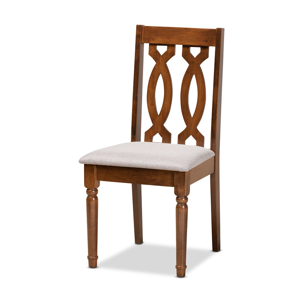 Cherese Modern and Contemporary Grey Fabric Upholstered and Walnut Brown Finished 5-Piece Wood Dining Set