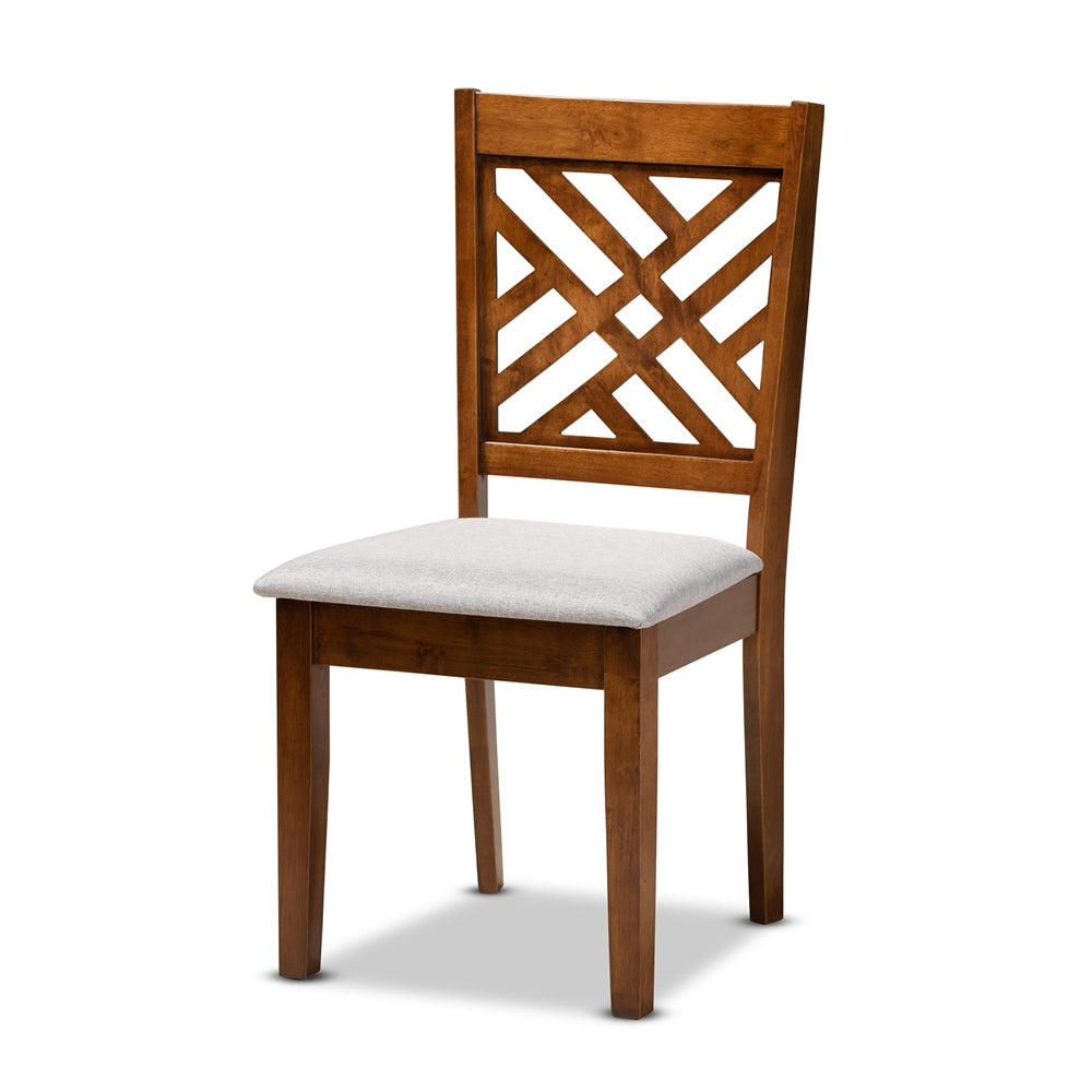 Norah Modern and Contemporary Grey Fabric Upholstered and Walnut Brown Finished Wood 7-Piece Dining Set
