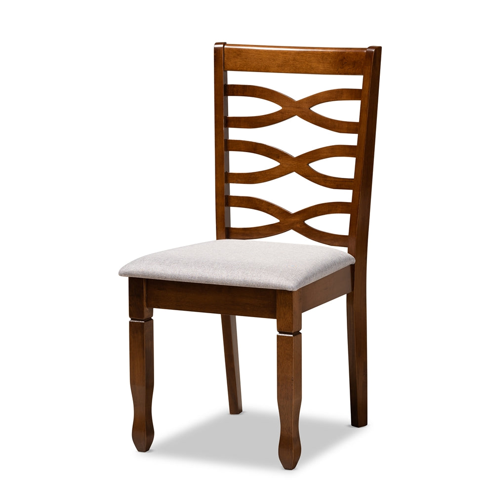Mila Modern and Contemporary Grey Fabric Upholstered and Walnut Brown Finished Wood 7-Piece Dining Set
