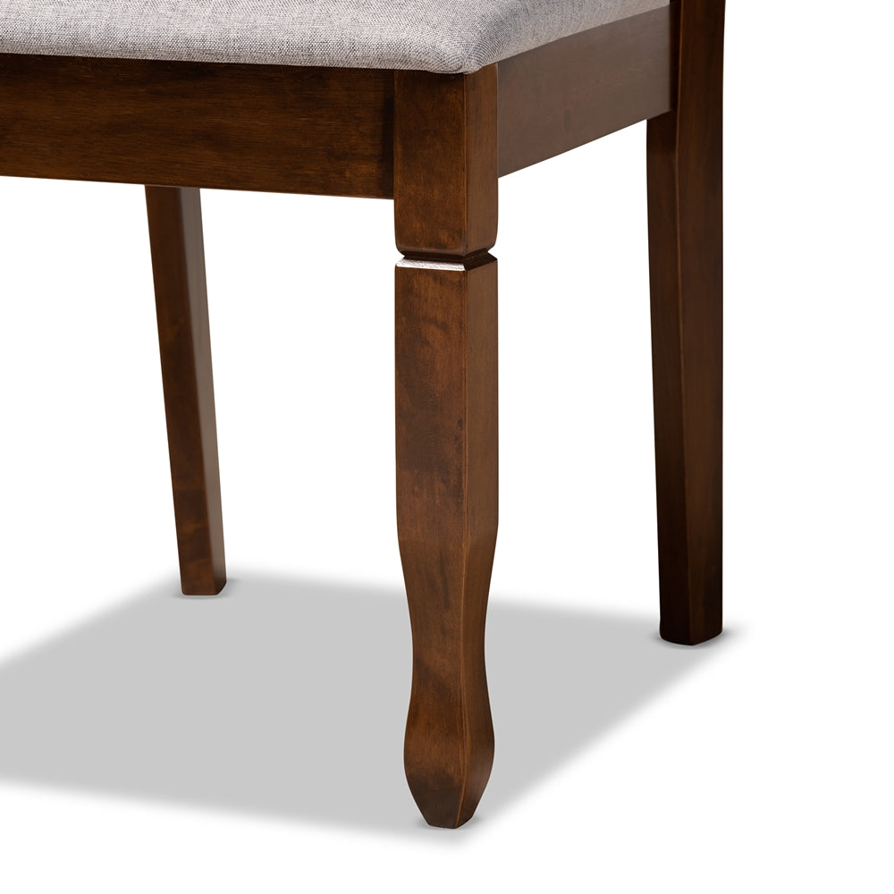 Mila Modern and Contemporary Grey Fabric Upholstered and Walnut Brown Finished Wood 7-Piece Dining Set