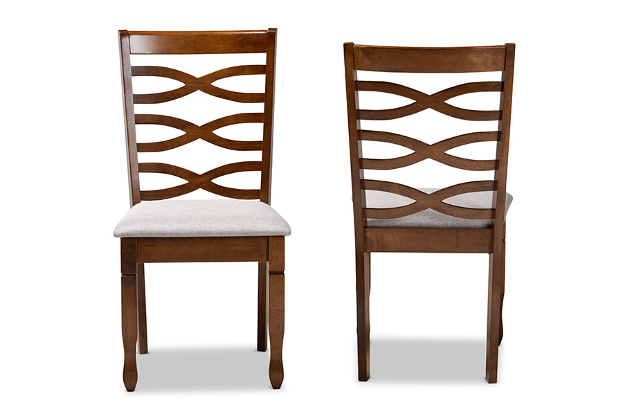 Lanier Modern and Contemporary Grey Fabric Upholstered and Walnut Brown Finished Wood 2-Piece Dining Chair Set