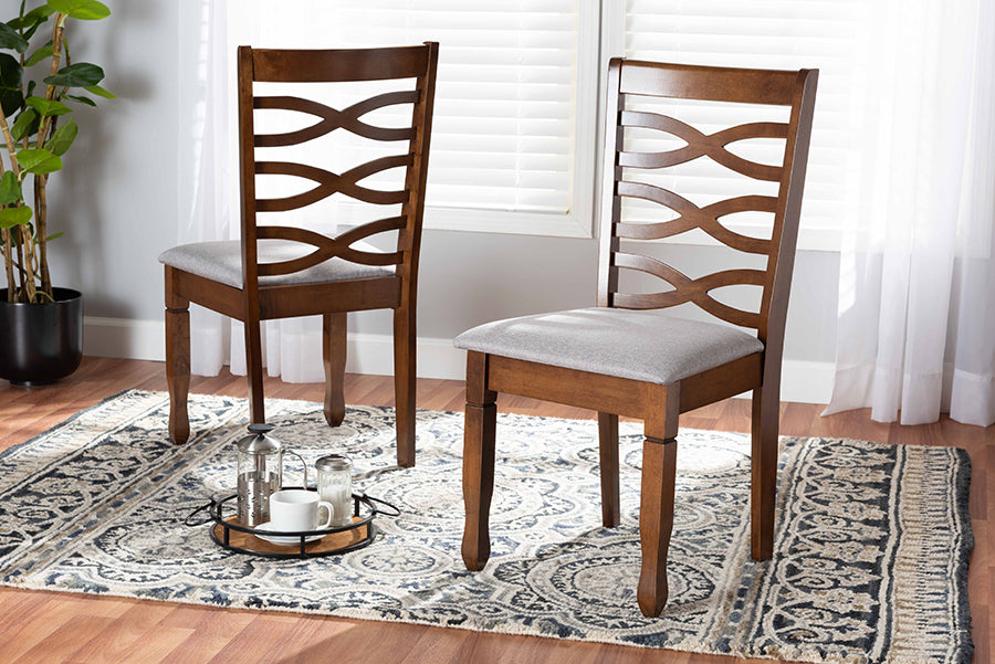 Lanier Modern and Contemporary Grey Fabric Upholstered and Walnut Brown Finished Wood 2-Piece Dining Chair Set