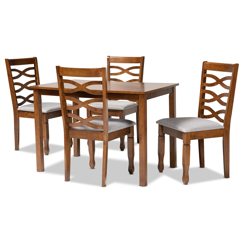 Lanier Modern and Contemporary Grey Fabric Upholstered and Walnut Brown Finished Wood 5-Piece Dining Set