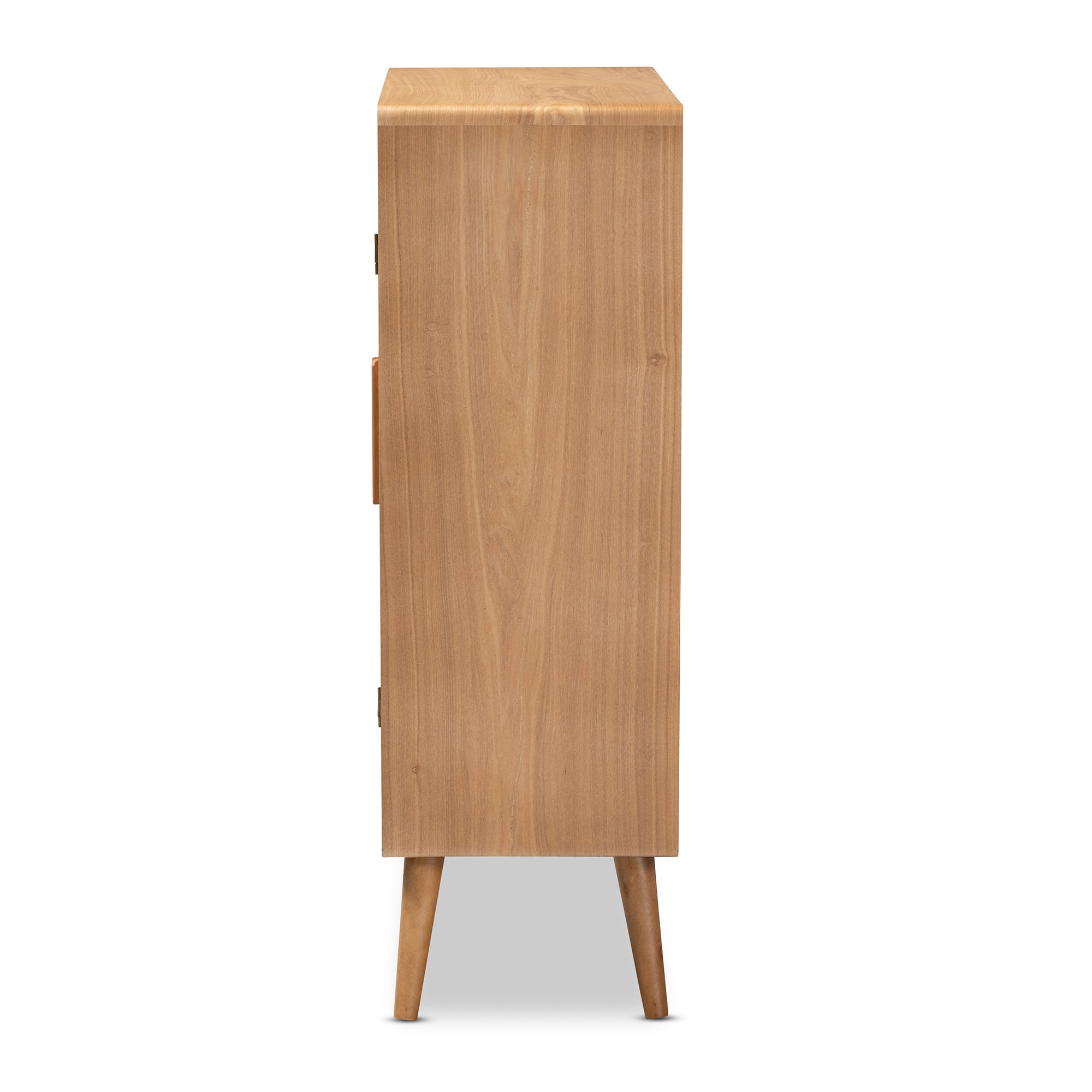 Alina Mid-Century Modern Medium Oak Finished Wood and Rattan 2-Door Accent Storage Cabinet