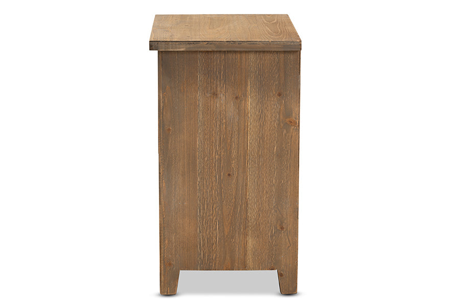 Clement Rustic Transitional Medium Oak Finished 2-Drawer Wood Spindle End Table
