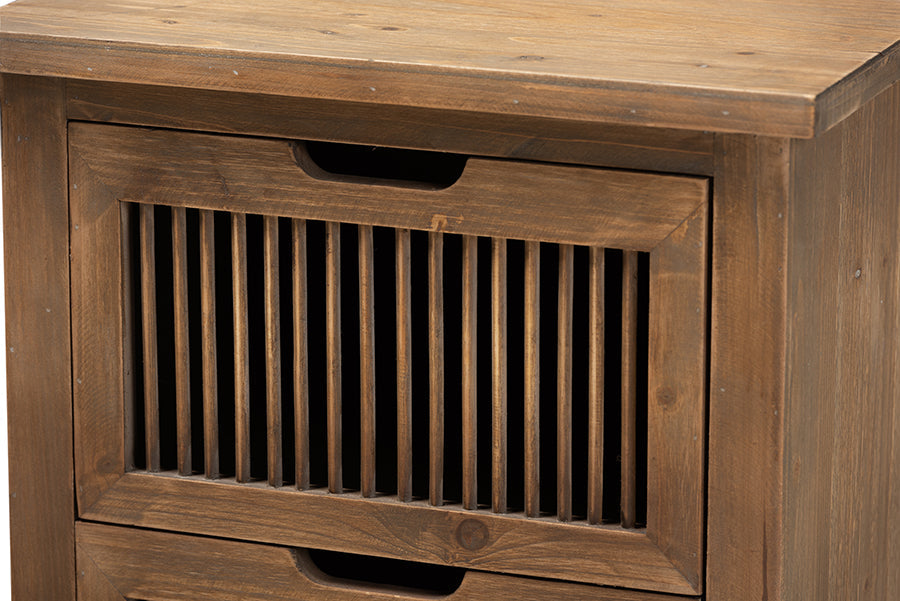 Clement Rustic Transitional Medium Oak Finished 2-Drawer Wood Spindle End Table