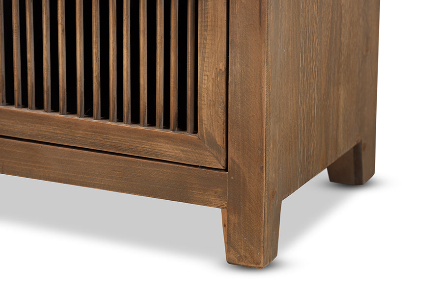 Clement Rustic Transitional Medium Oak Finished 2-Drawer Wood Spindle End Table