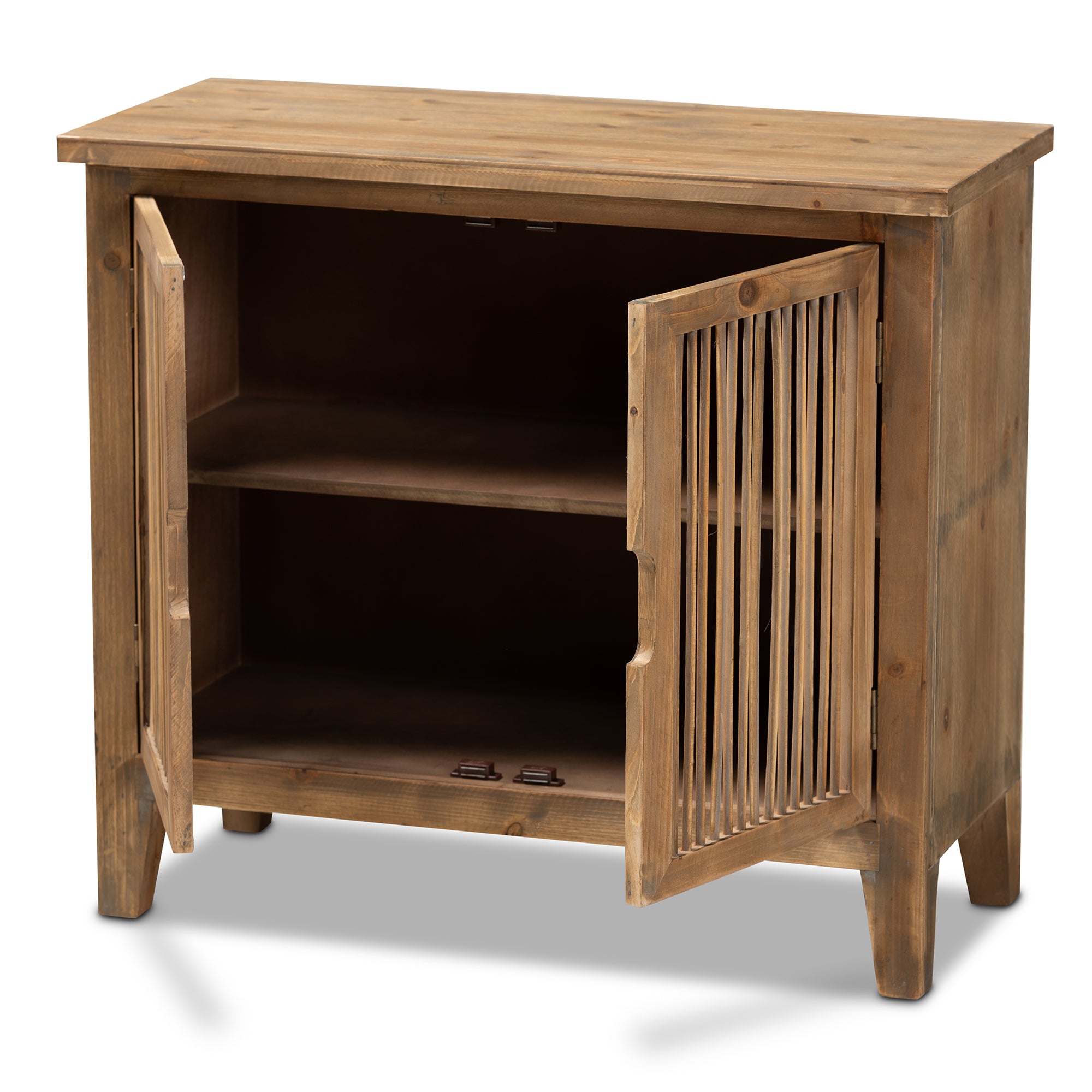 Clement Rustic Transitional Medium Oak Finished 2-Door Wood Spindle Accent Storage Cabinet