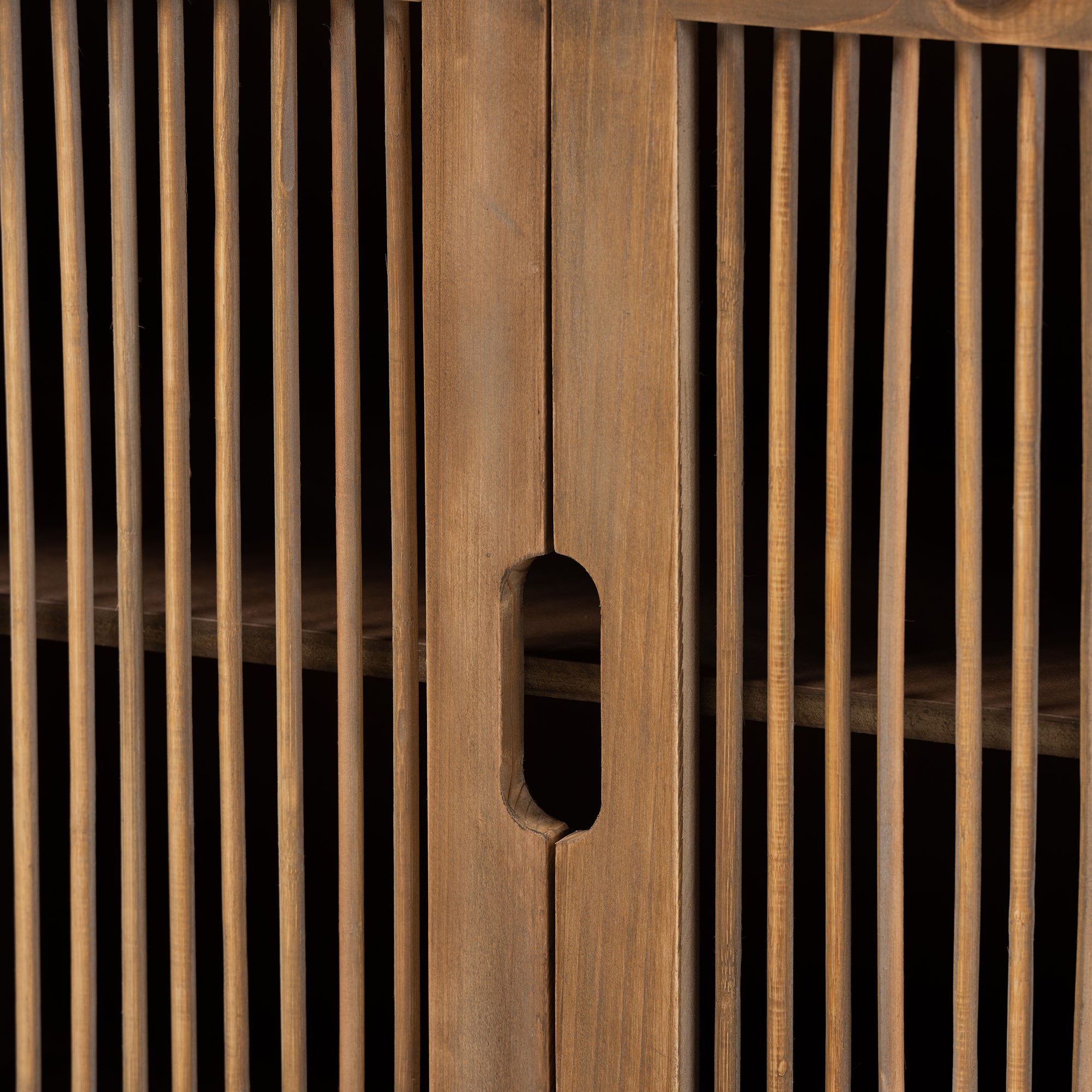 Clement Rustic Transitional Medium Oak Finished 2-Door Wood Spindle Accent Storage Cabinet