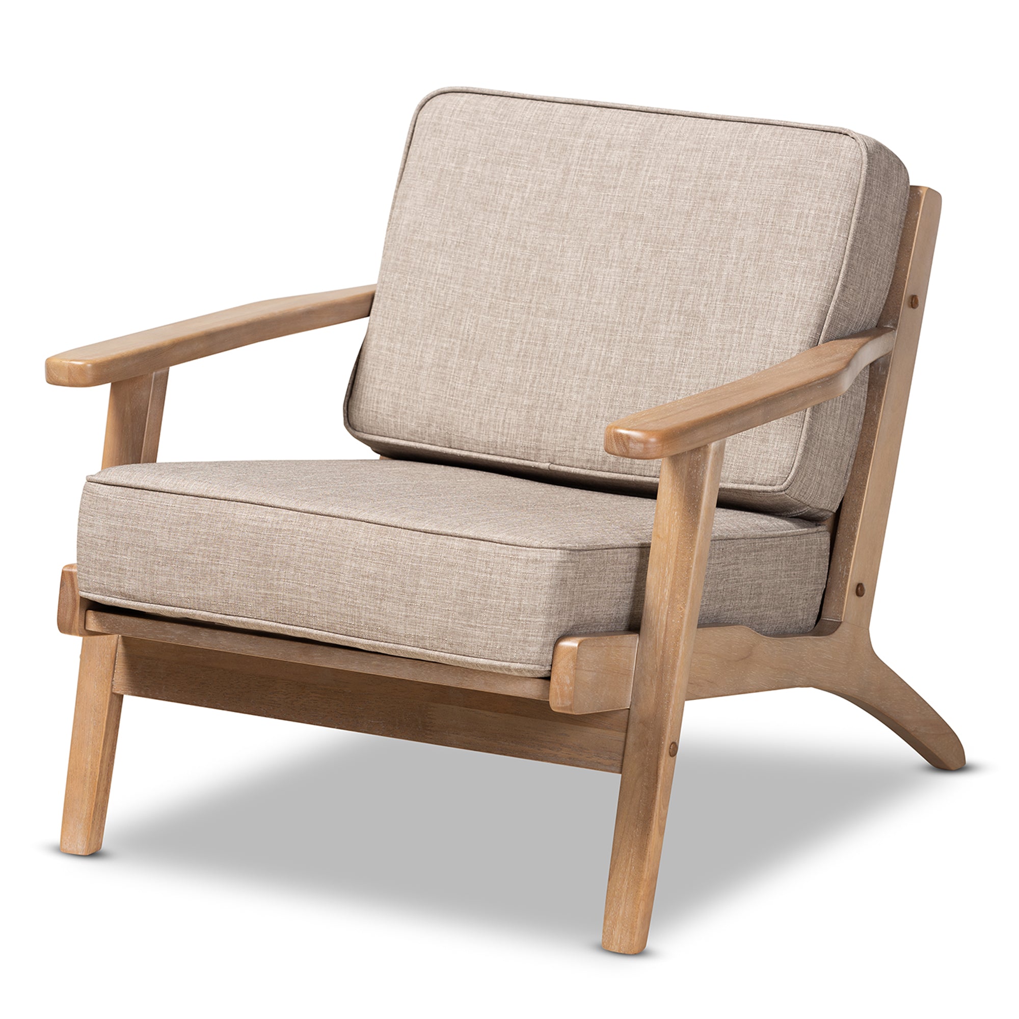 Sigrid Mid-Century Modern Light Grey Fabric Upholstered Antique Oak Finished Wood Armchair