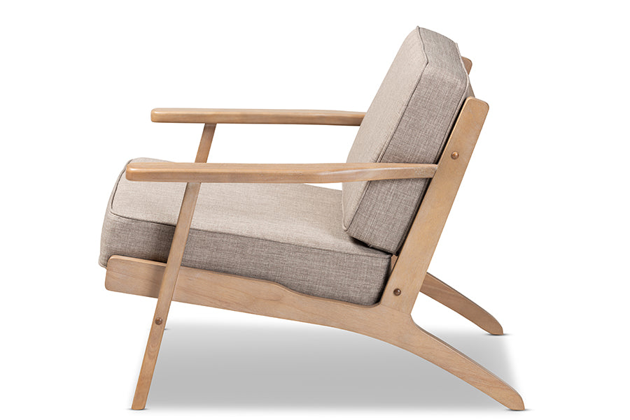 Sigrid Mid-Century Modern Light Grey Fabric Upholstered Antique Oak Finished Wood Armchair