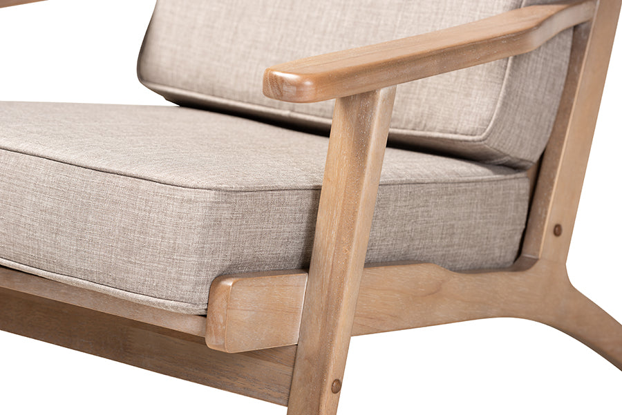 Sigrid Mid-Century Modern Light Grey Fabric Upholstered Antique Oak Finished Wood Armchair