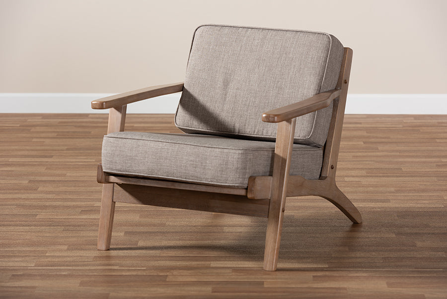 Sigrid Mid-Century Modern Light Grey Fabric Upholstered Antique Oak Finished Wood Armchair