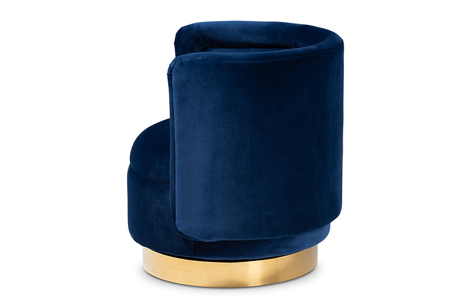 Saffi and Royal Blue Velvet Fabric Upholstered Gold Finished Swivel Accent Chair