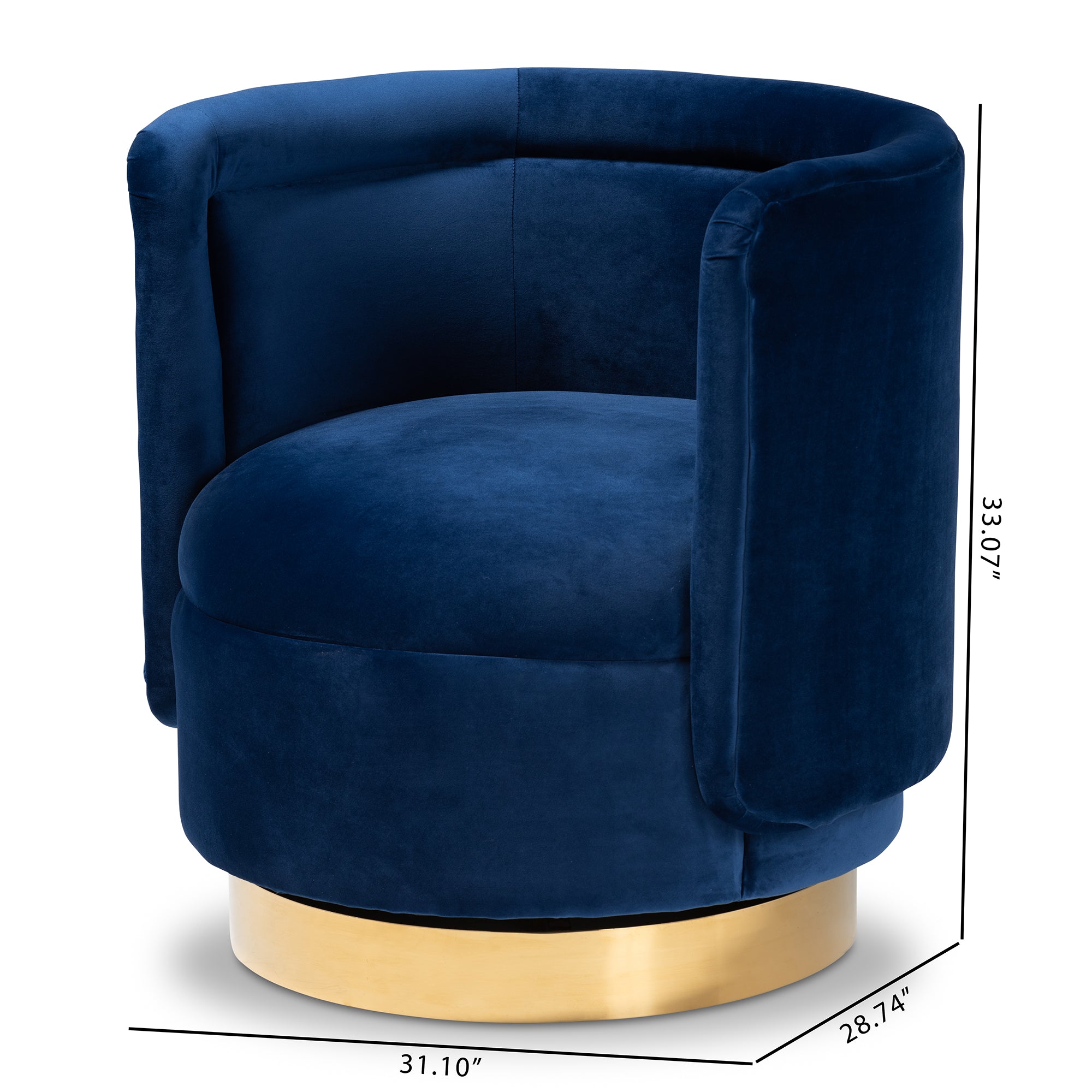 Saffi and Royal Blue Velvet Fabric Upholstered Gold Finished Swivel Accent Chair