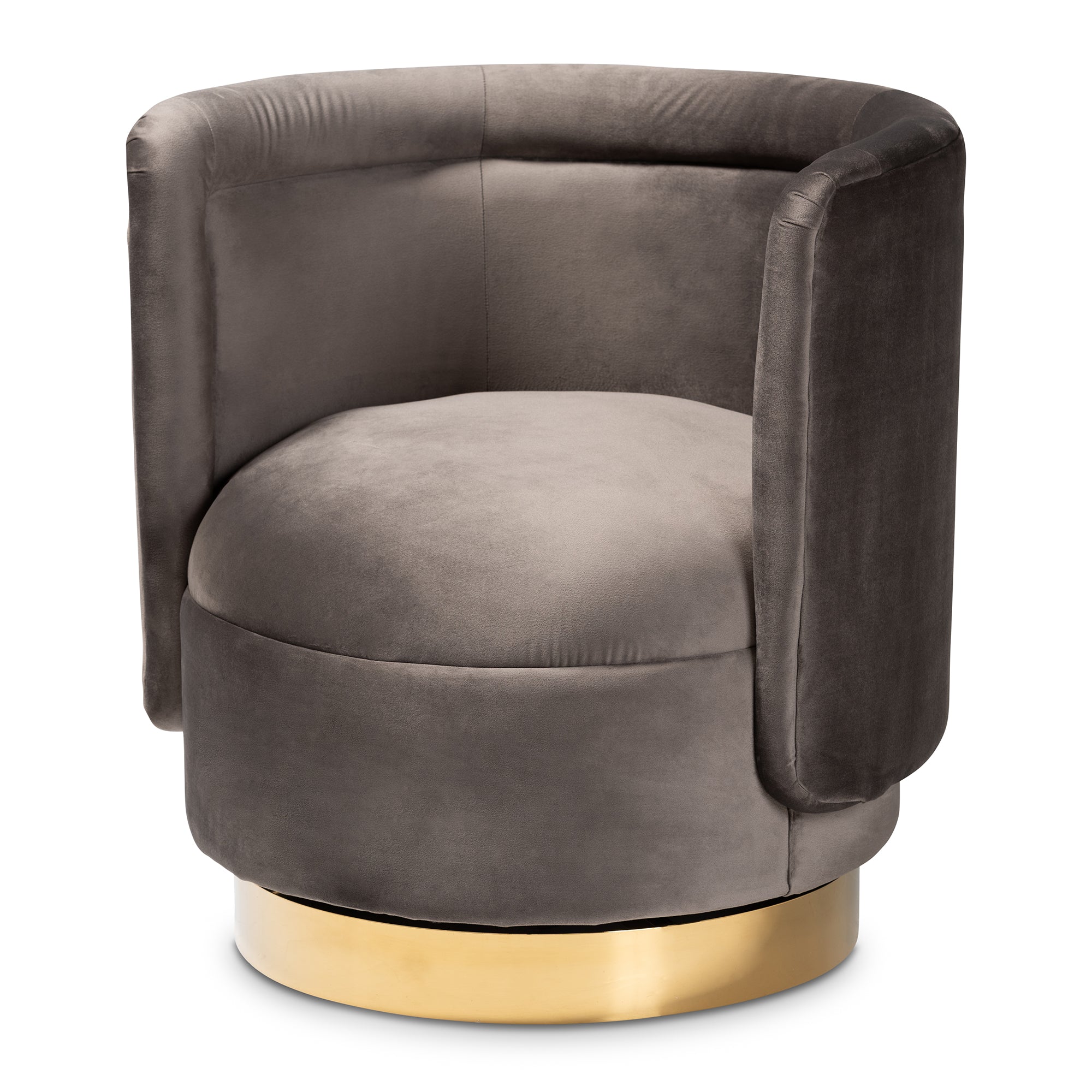 Baxton Studio Saffi Glam and Luxe Grey Velvet Fabric Upholstered Gold Finished Swivel Accent Chair