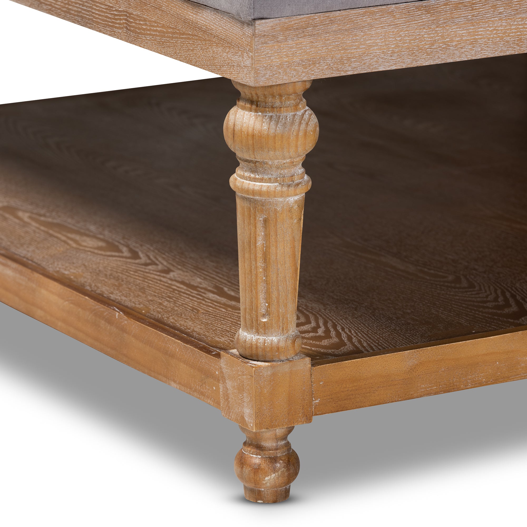 Kelly Modern and Rustic Grey Linen Fabric Upholstered and Greywashed Wood Cocktail Ottoman