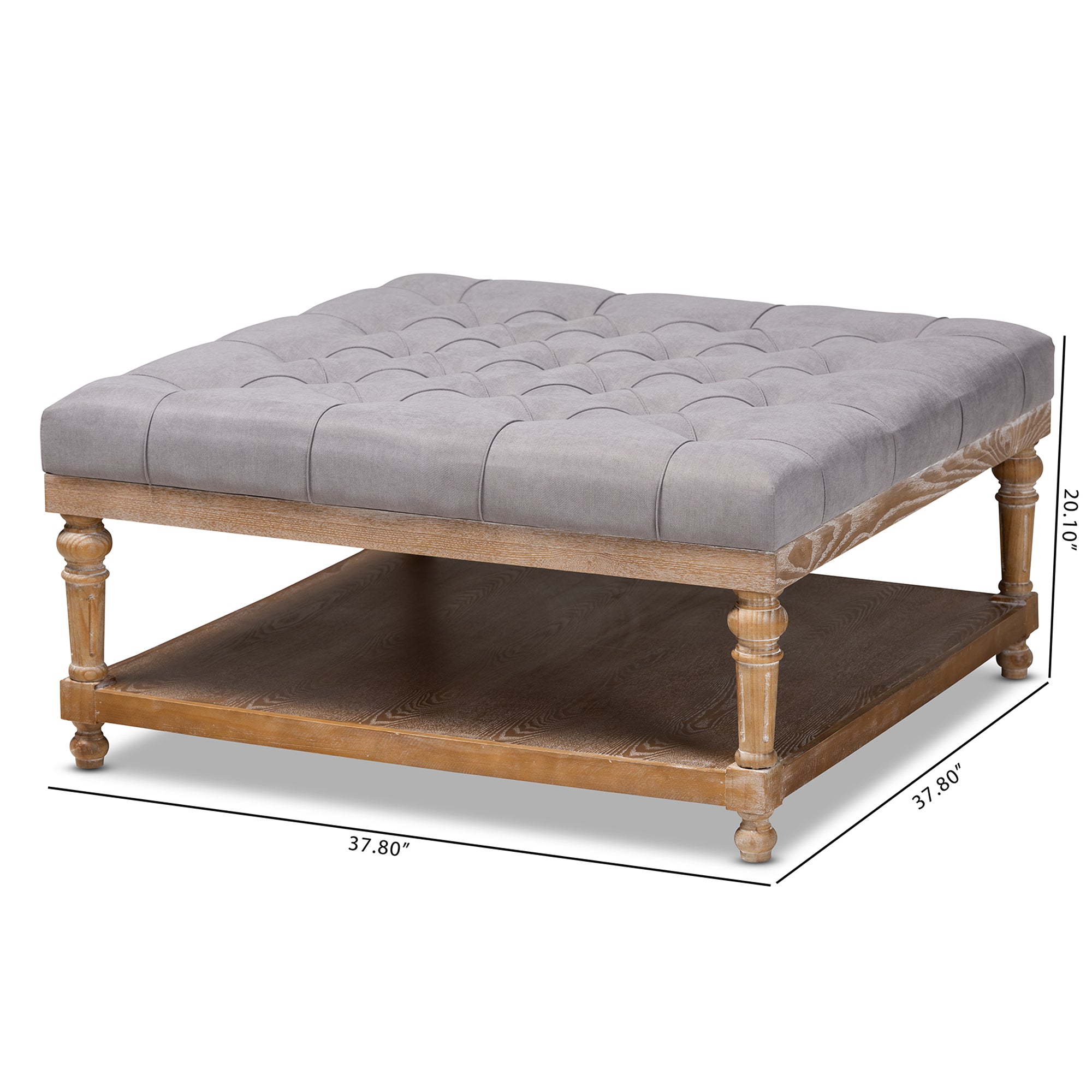 Kelly Modern and Rustic Grey Linen Fabric Upholstered and Greywashed Wood Cocktail Ottoman