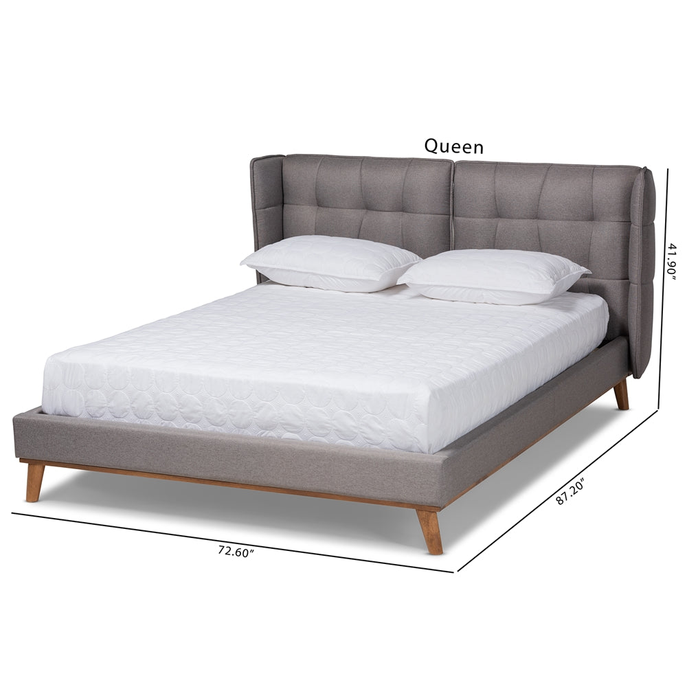 Gretchen Grey Fabric and Walnut Brown Finished Wood Queen Size Bed