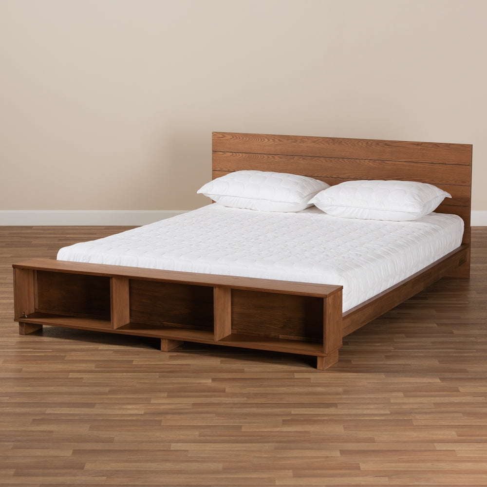 Regina Ash Walnut Brown Finished with Built-In Shelves King Size Bed