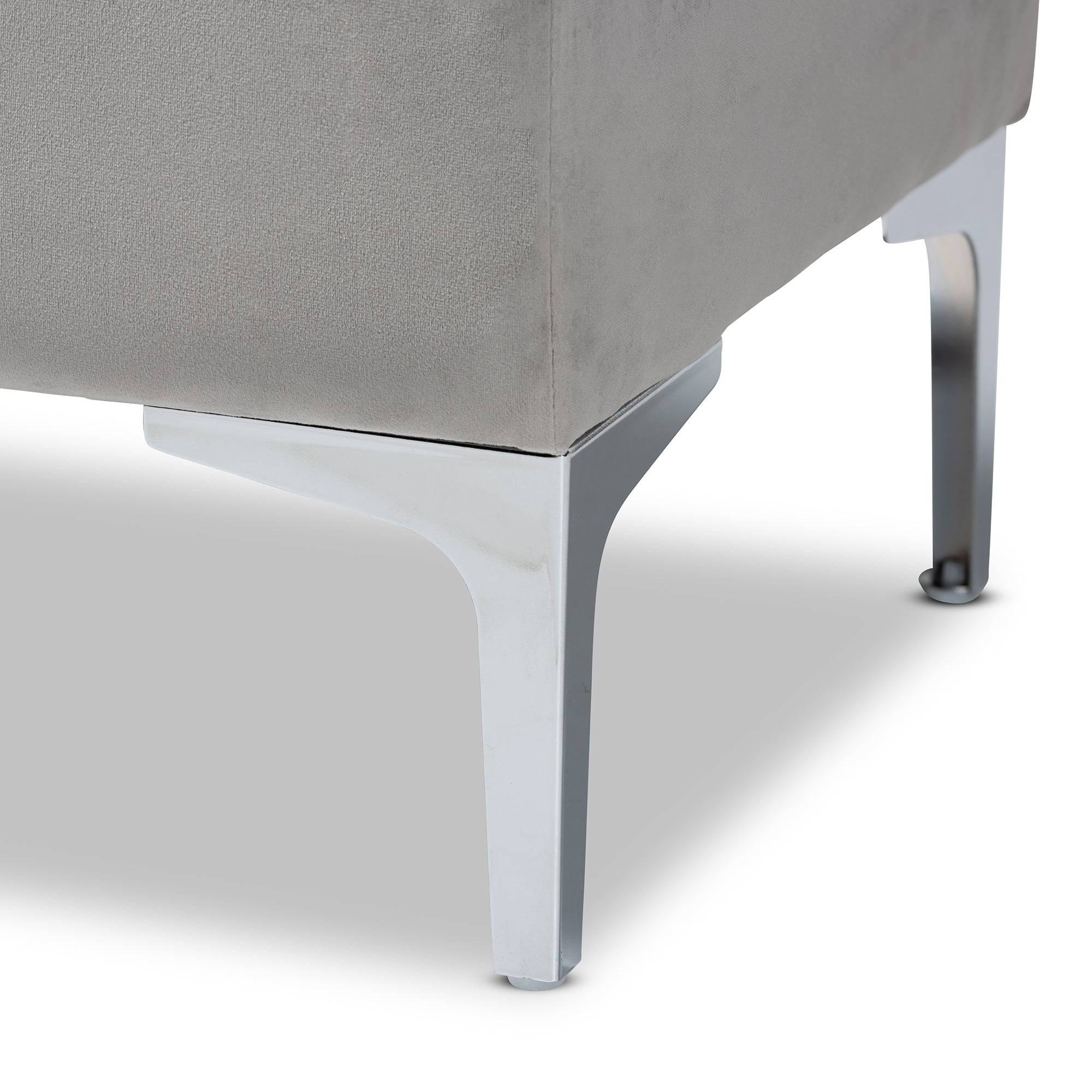 Mabel Modern and Contemporary Transitional Grey Velvet Fabric Upholstered Silver Finished Storage Ottoman