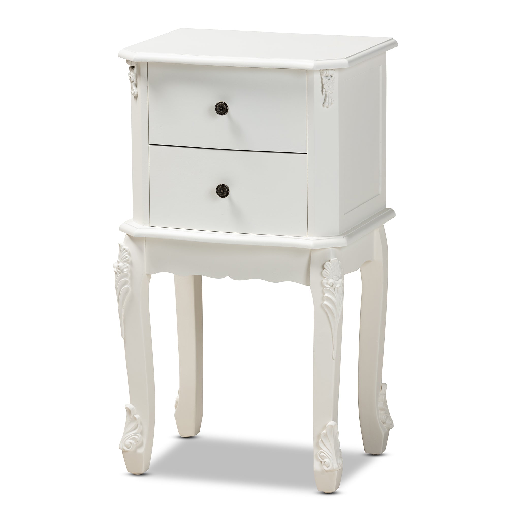 Sophia Classic and Traditional French White Finished Wood 2-Drawer End Table