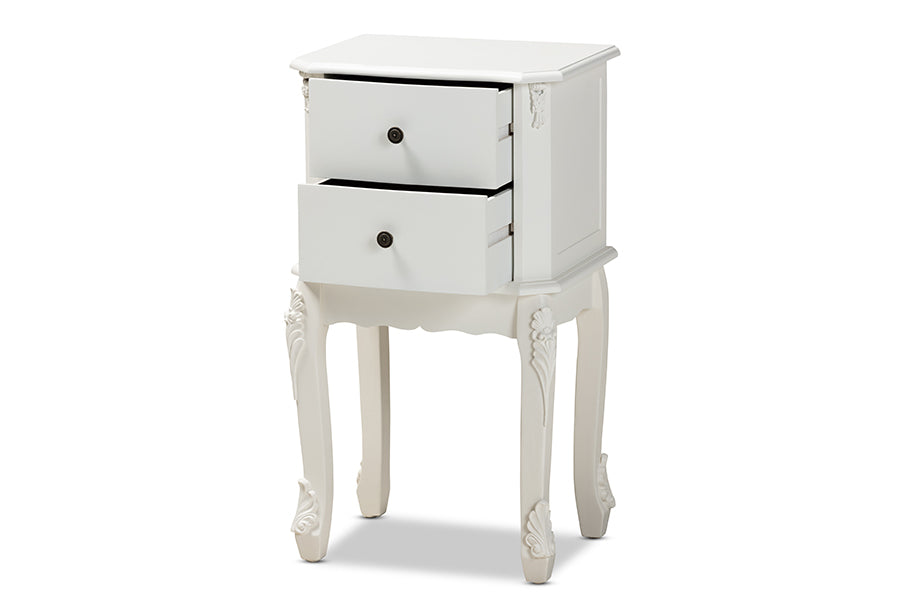 Sophia Classic and Traditional French White Finished Wood 2-Drawer End Table