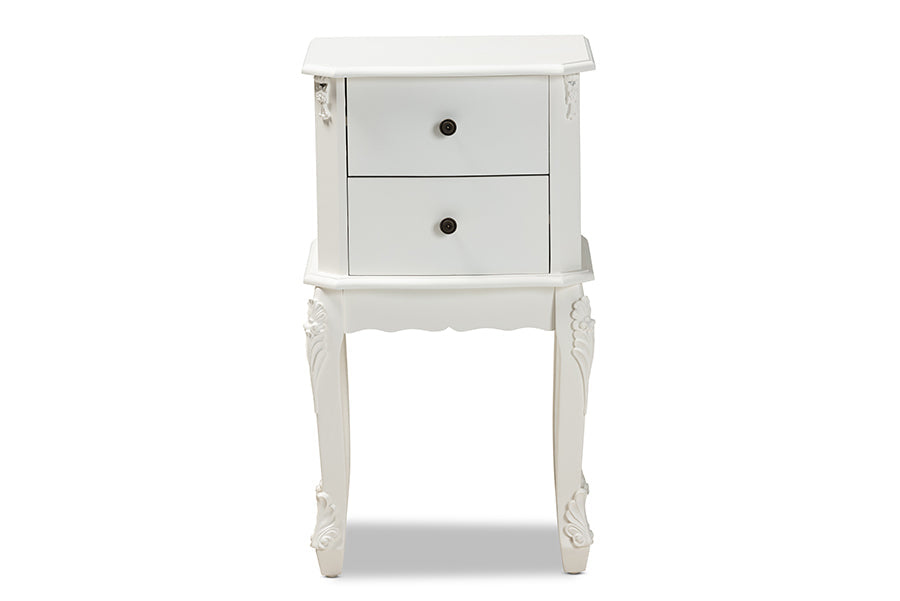 Sophia Classic and Traditional French White Finished Wood 2-Drawer End Table