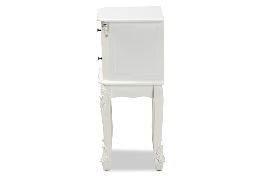 Sophia Classic and Traditional French White Finished Wood 2-Drawer End Table