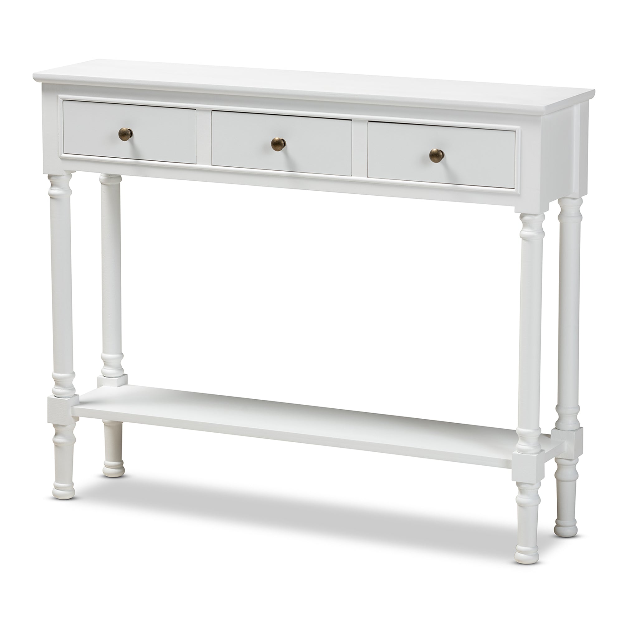 Calvin Classic and Traditional French Farmhouse White Finished Wood 3-Drawer Entryway Console Table