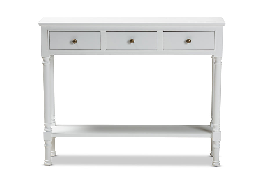 Calvin Classic and Traditional French Farmhouse White Finished Wood 3-Drawer Entryway Console Table
