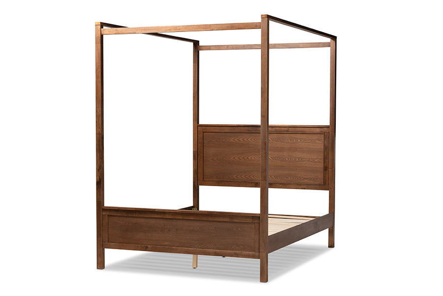 Veronica Walnut Brown Finished Wood Queen Size Platform Canopy Bed