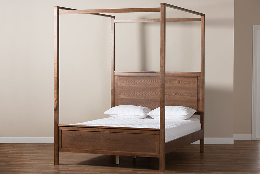 Veronica Walnut Brown Finished Wood Queen Size Platform Canopy Bed