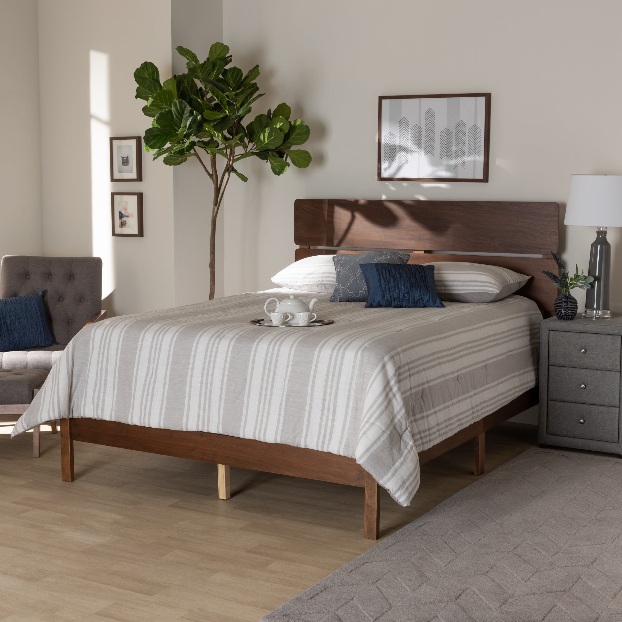 Anthony Modern and Contemporary Walnut Brown Finished Wood King Size Panel Bed