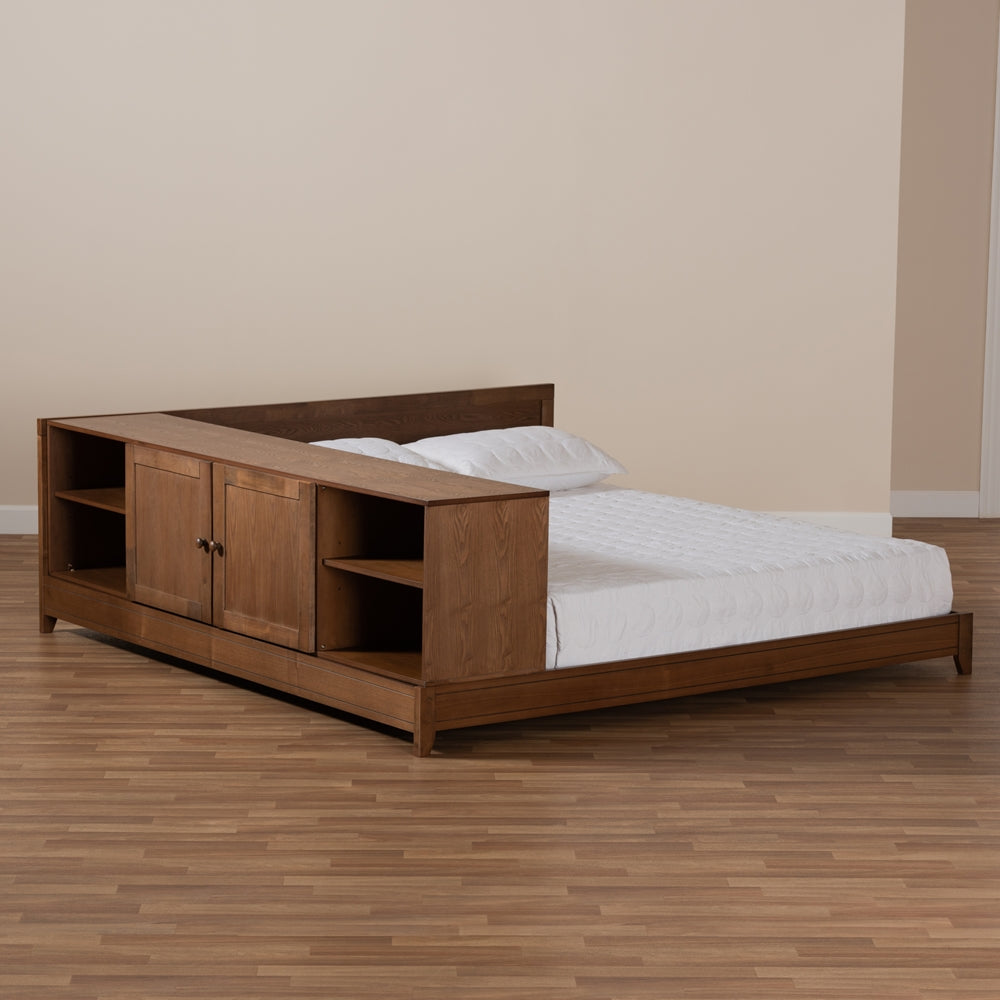 Kaori Walnut Brown Finished Wood Queen Size Platform Storage Bed