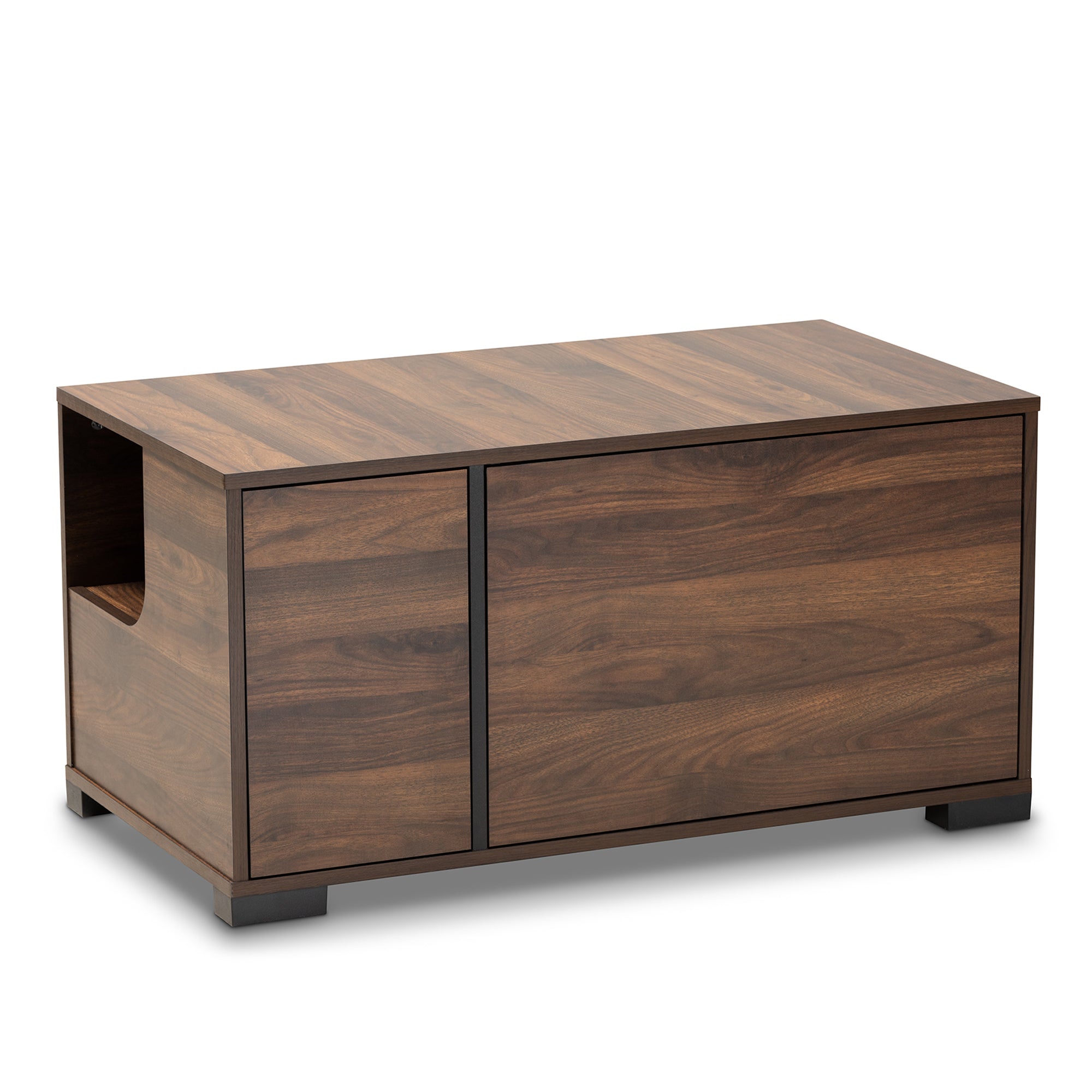 Baxton Studio Connor Modern and Contemporary Walnut Brown Finished 2-Door Cat Litter Box Cover House