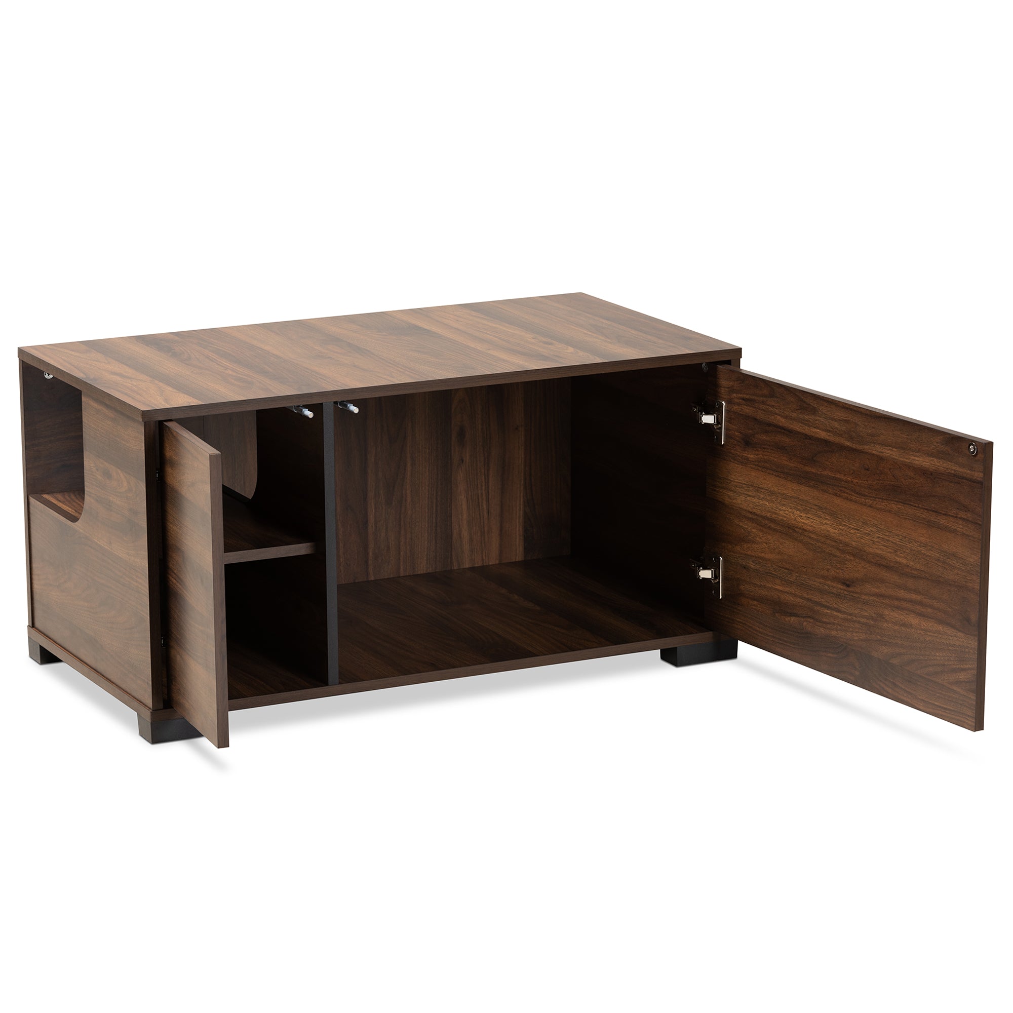 Connor Modern and Contemporary Walnut Brown Finished 2-Door Cat Litter Box Cover House