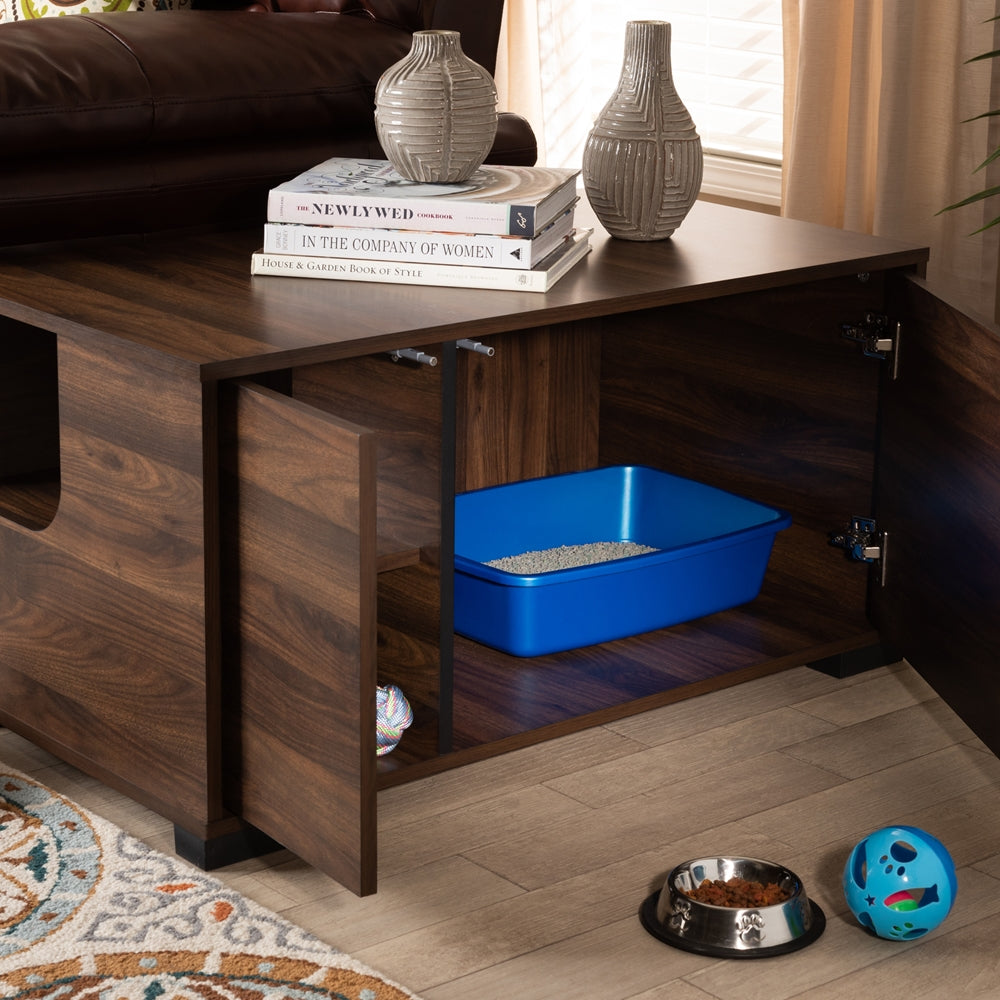 Connor Modern and Contemporary Walnut Brown Finished 2-Door Cat Litter Box Cover House