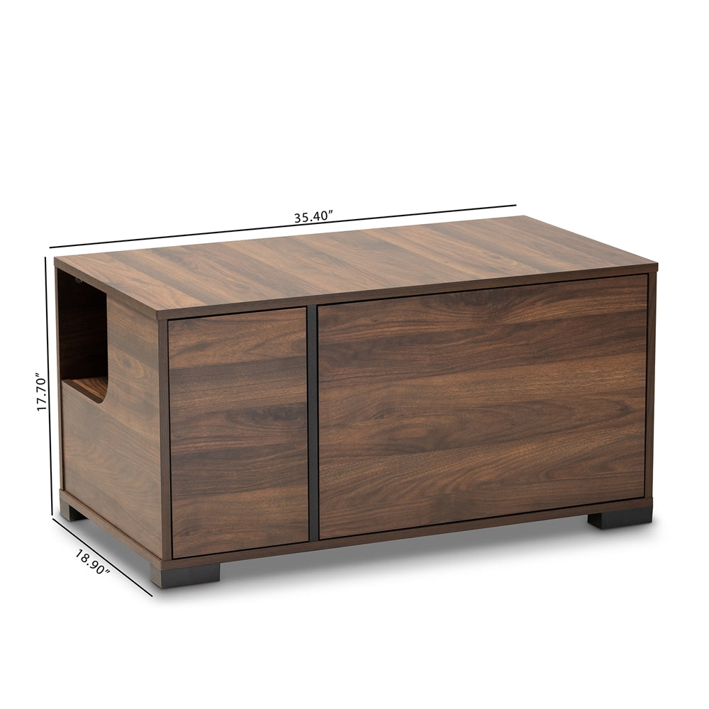 Connor Modern and Contemporary Walnut Brown Finished 2-Door Cat Litter Box Cover House