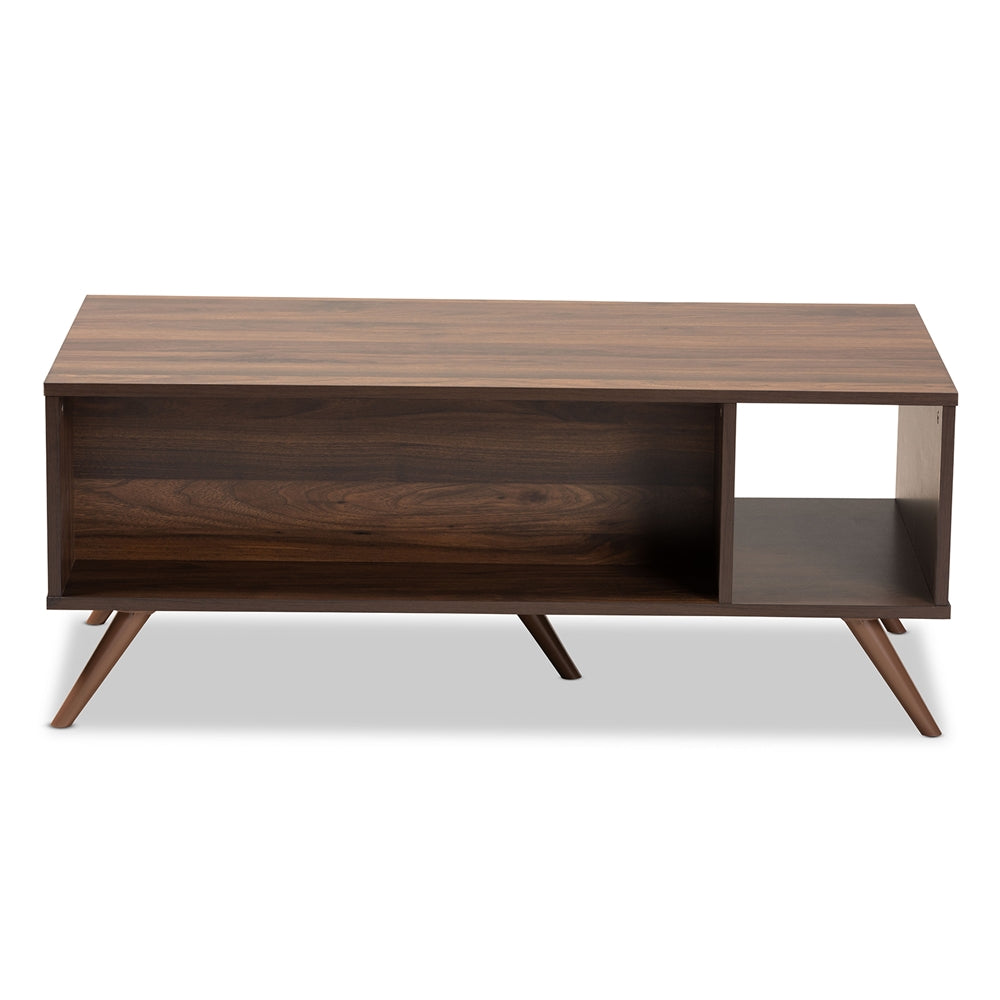 Naoki Modern and Contemporary Two-Tone Grey and Walnut Finished Wood 1-Drawer Coffee Table