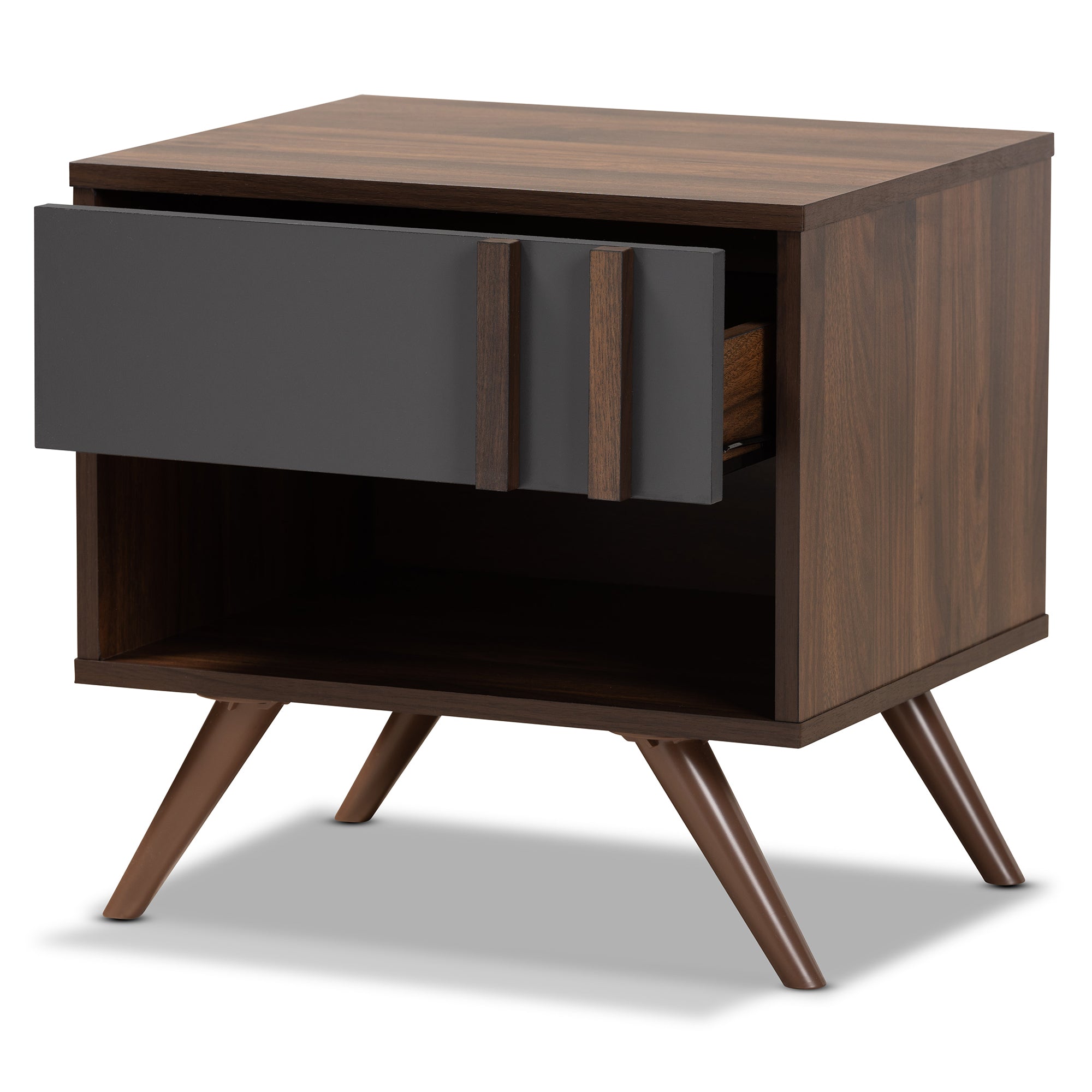 Naoki Modern and Contemporary Two-Tone Grey and Walnut Finished Wood 1-Drawer Nightstand