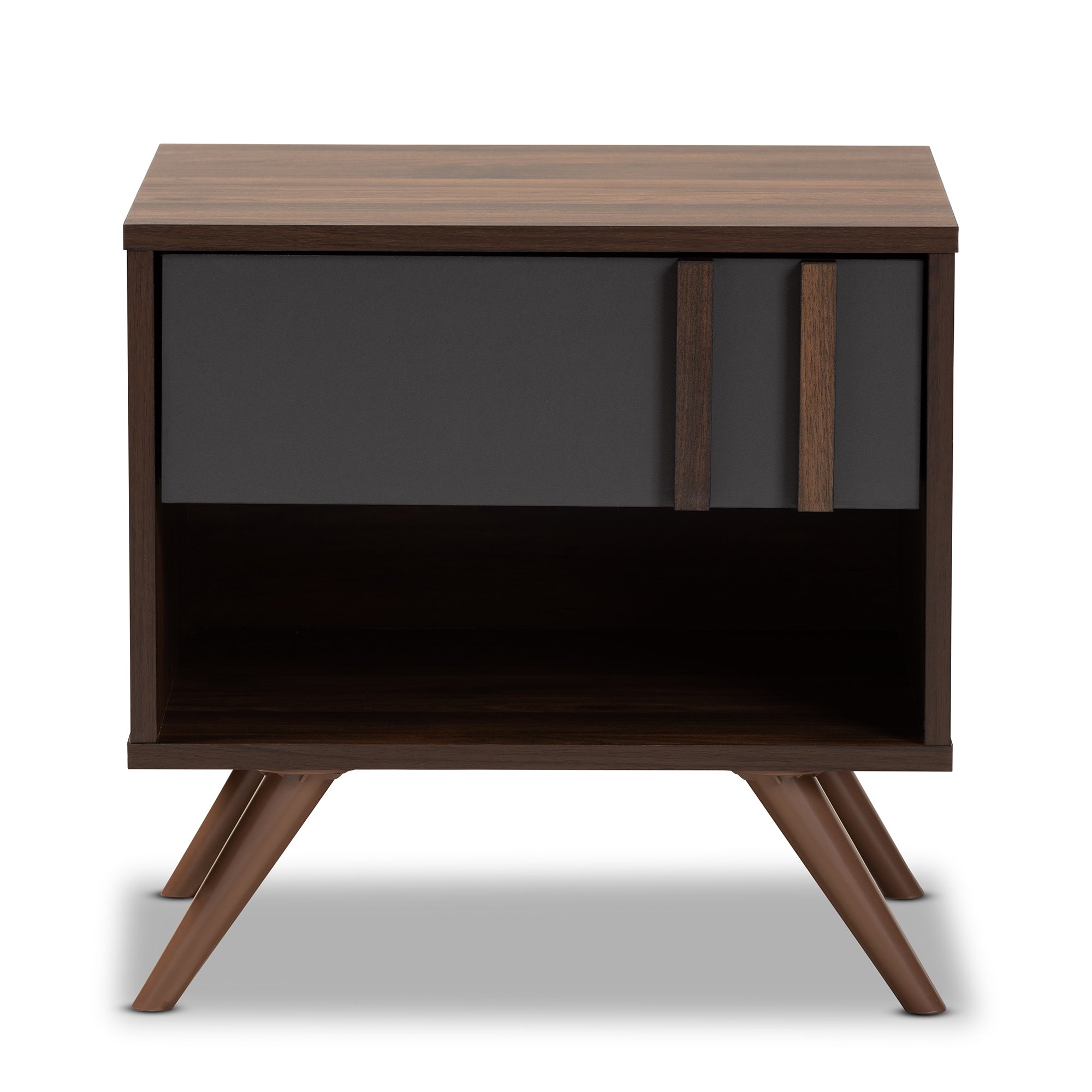 Naoki Modern and Contemporary Two-Tone Grey and Walnut Finished Wood 1-Drawer Nightstand