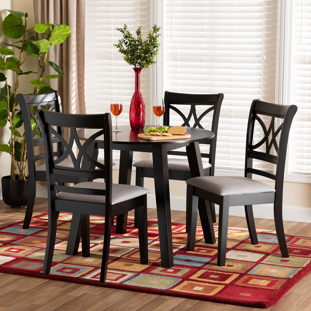 Brooke Modern Grey Fabric and Dark Brown Finished Wood 5-Piece Dining Set