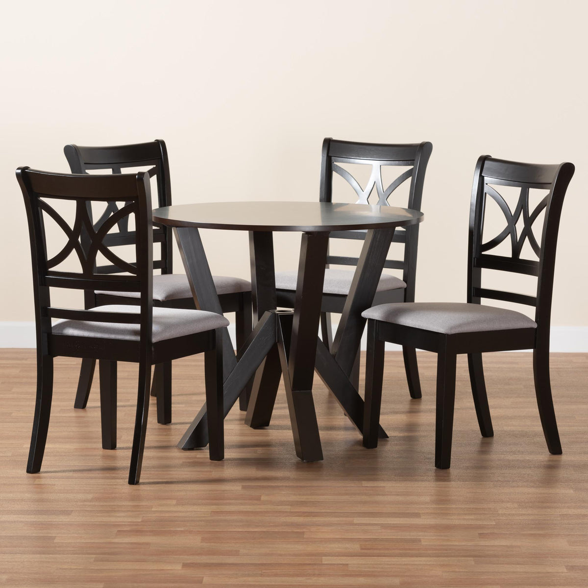 Mari Modern Grey Fabric and Dark Brown Finished Wood 5-Piece Dining Set