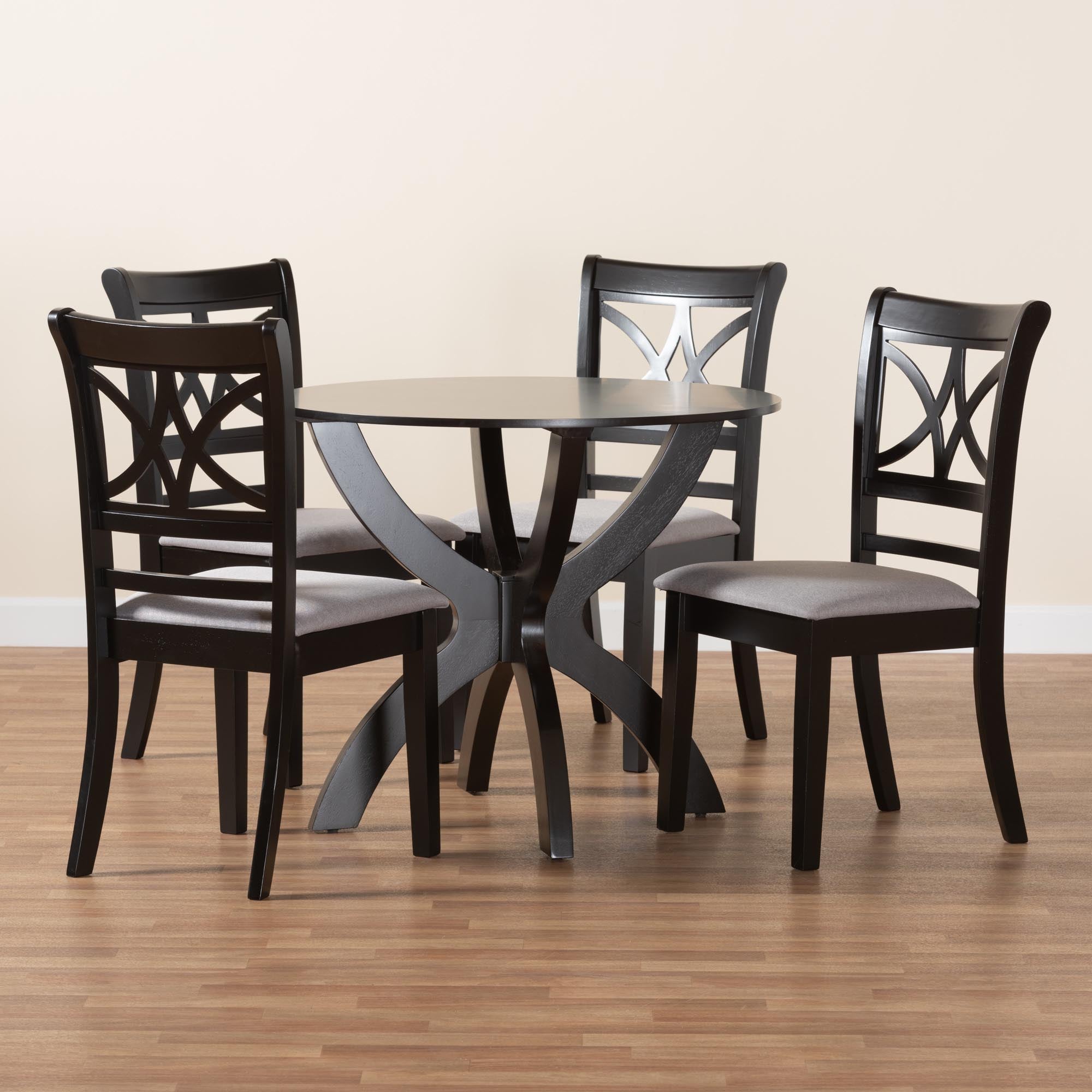 Noemi Modern Grey Fabric and Dark Brown Finished Wood 5-Piece Dining Set