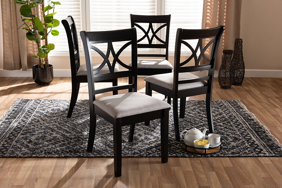 Clarke Modern and Contemporary Grey Fabric Upholstered and Espresso Brown Finished Wood 4-Piece Dining Chair Set