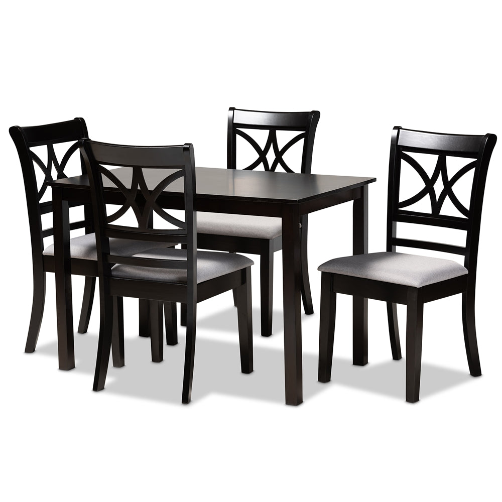 Clarke Modern and Contemporary Grey Fabric Upholstered and Espresso Brown Finished Wood 5-Piece Dining Set