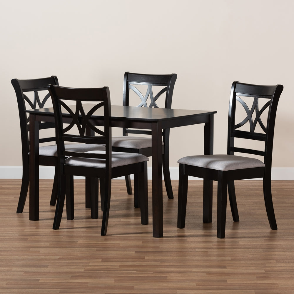 Clarke Modern and Contemporary Grey Fabric Upholstered and Espresso Brown Finished Wood 5-Piece Dining Set